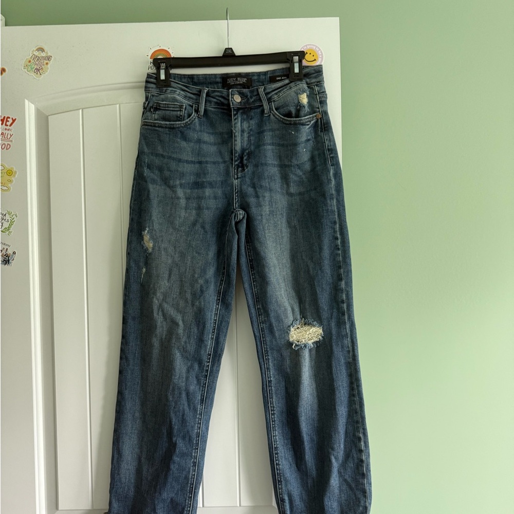 Judy Blue Blue Straight Leg Jeans with Distressed Details